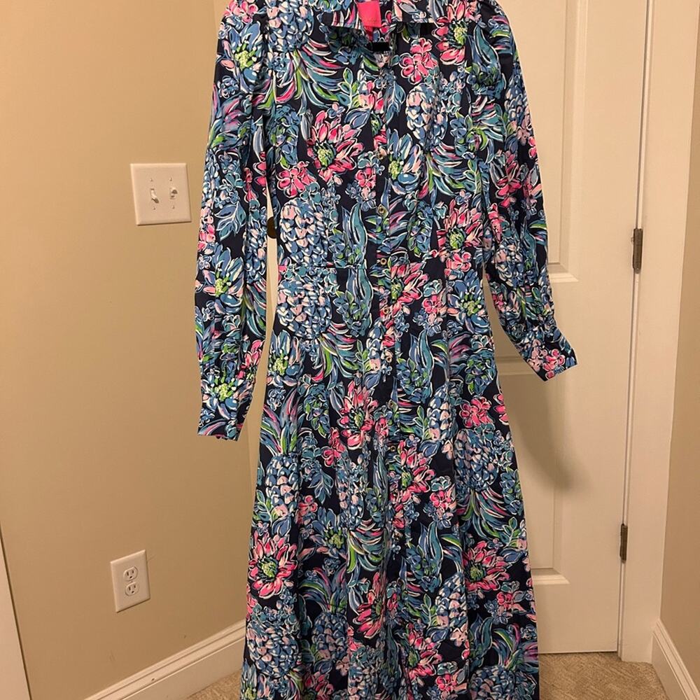 Lilly Pulitzer Mira Stretch Shirtdress High Tide Navy Pineapple Paradise Maxi‎ 4 - Picture 4 of 6